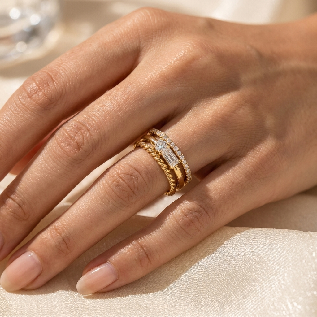 Classic Ring Stack, worn on a model