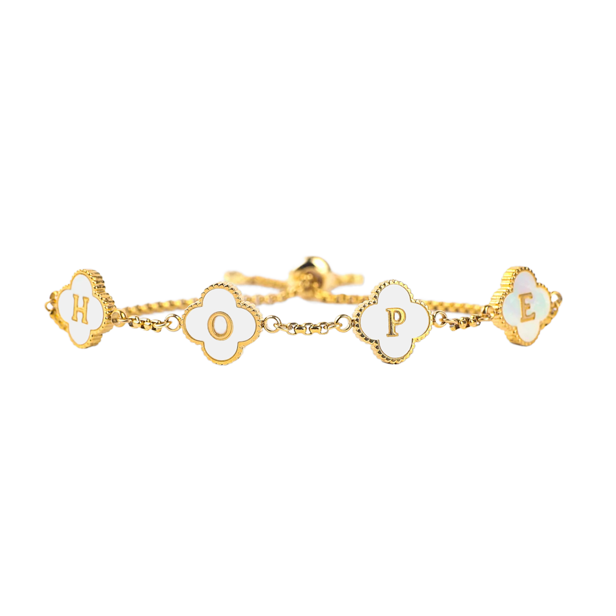 Clover Custom Name Bracelet in gold tone