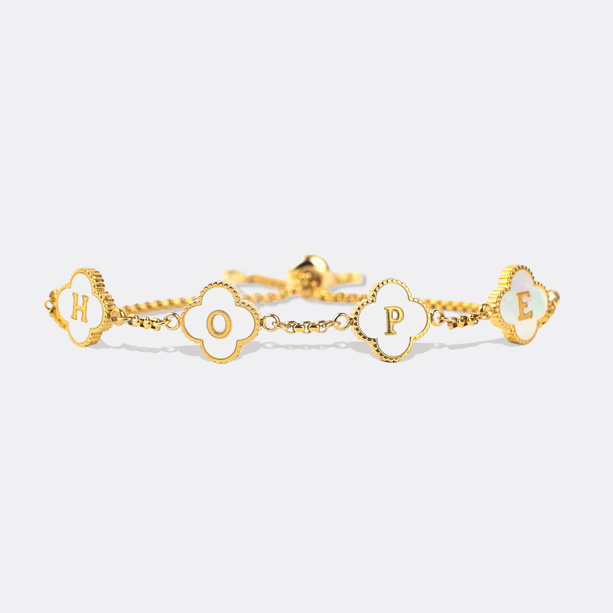 Clover Custom Name Bracelet in gold tone
