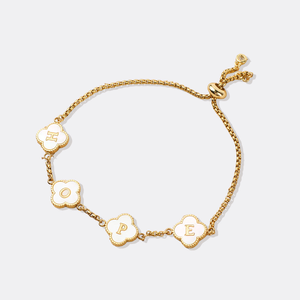 Clover Custom Name Bracelet in gold tone