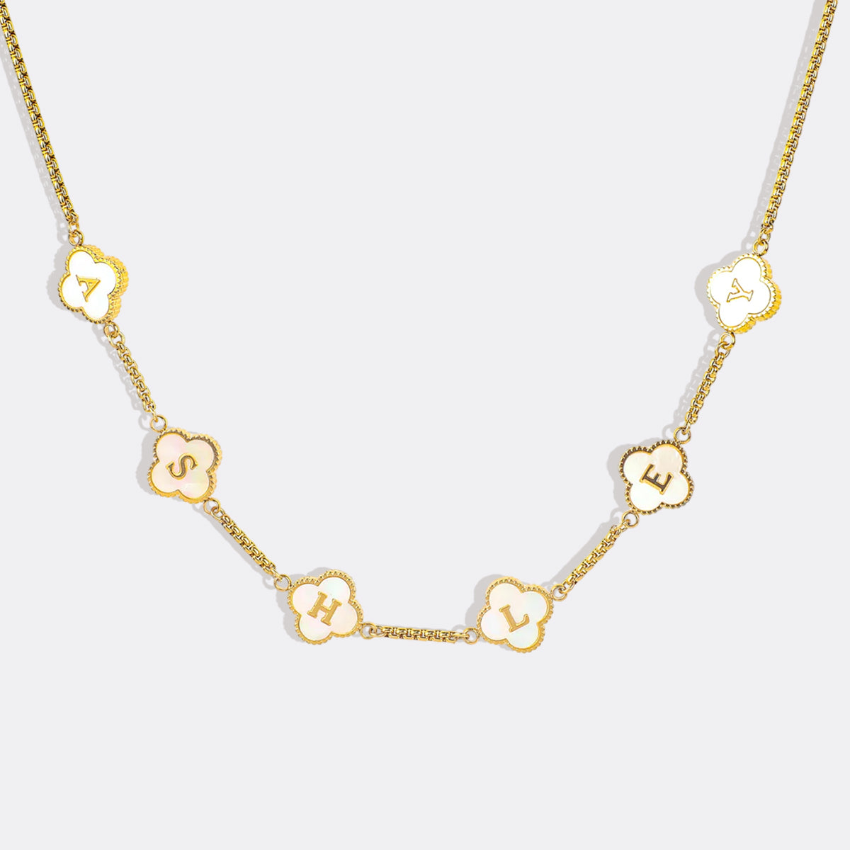 Clover Custom Name Necklace in gold tone
