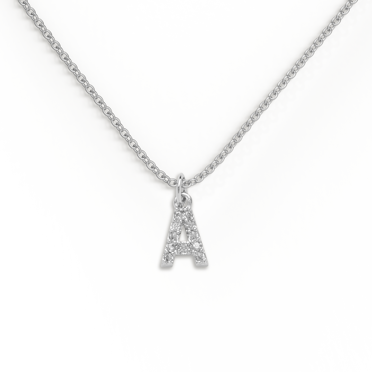 Sterling Silver Pavé Uppercase Initial Necklace in 925 sterling silver
