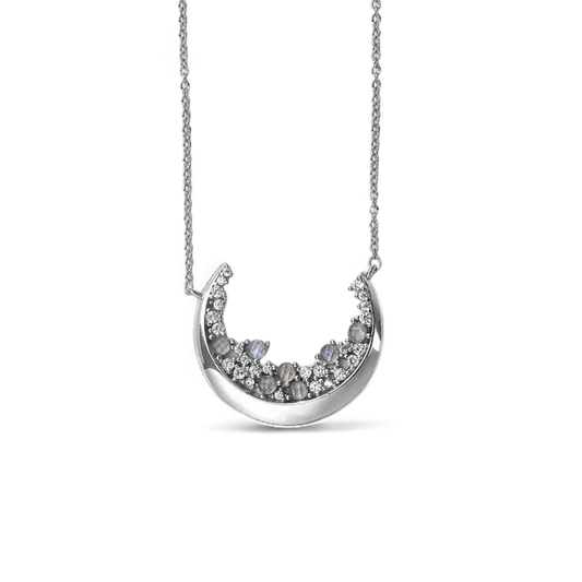 Crescent Moonstone Pendant Necklace in 925 Sterling Silver — Vanny Jewels