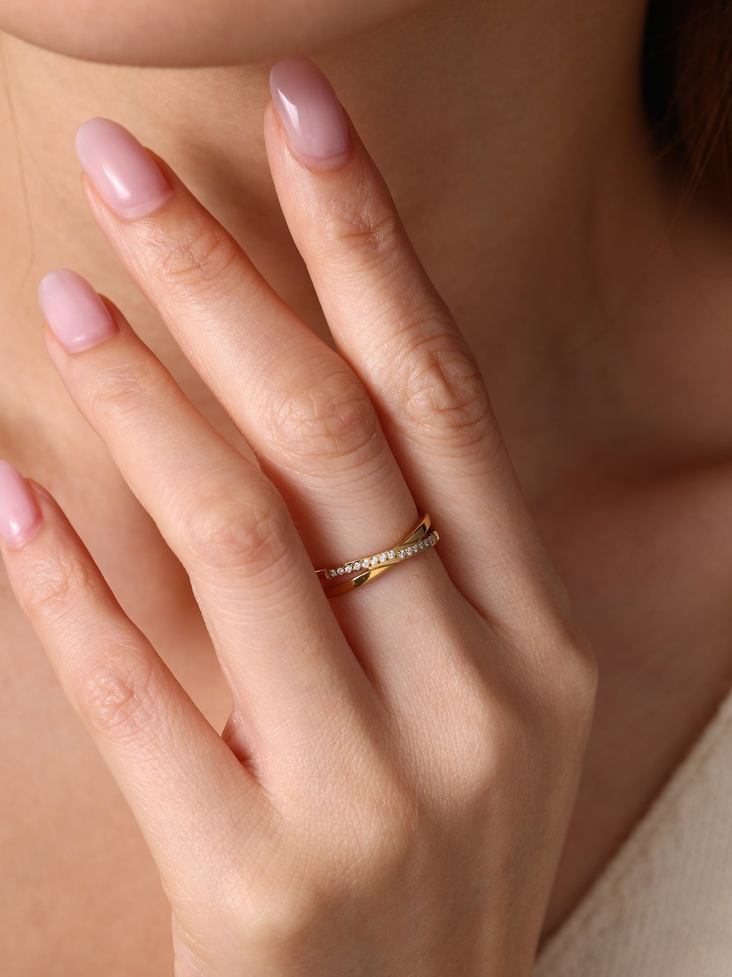 Crossing Wave Ring, worn on a model