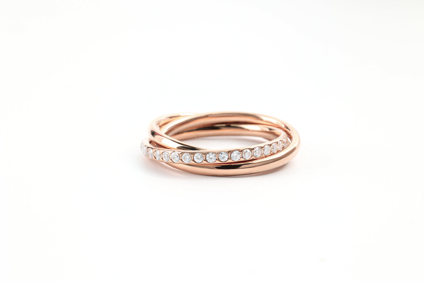 Crystal Interlocking Fidget Ring in rose gold tone