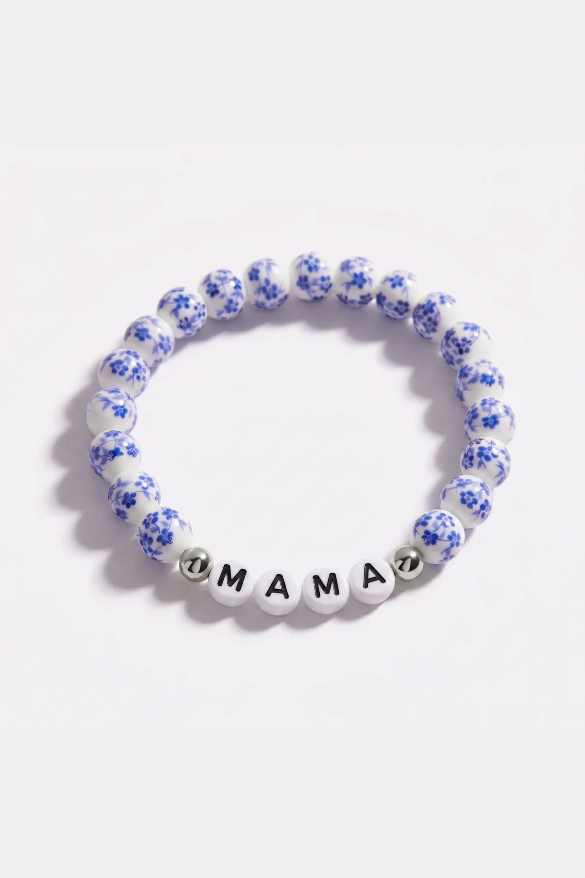 Blue Porcelain Floral Beaded Bracelet for Mom & Grandma in 925 sterling silver