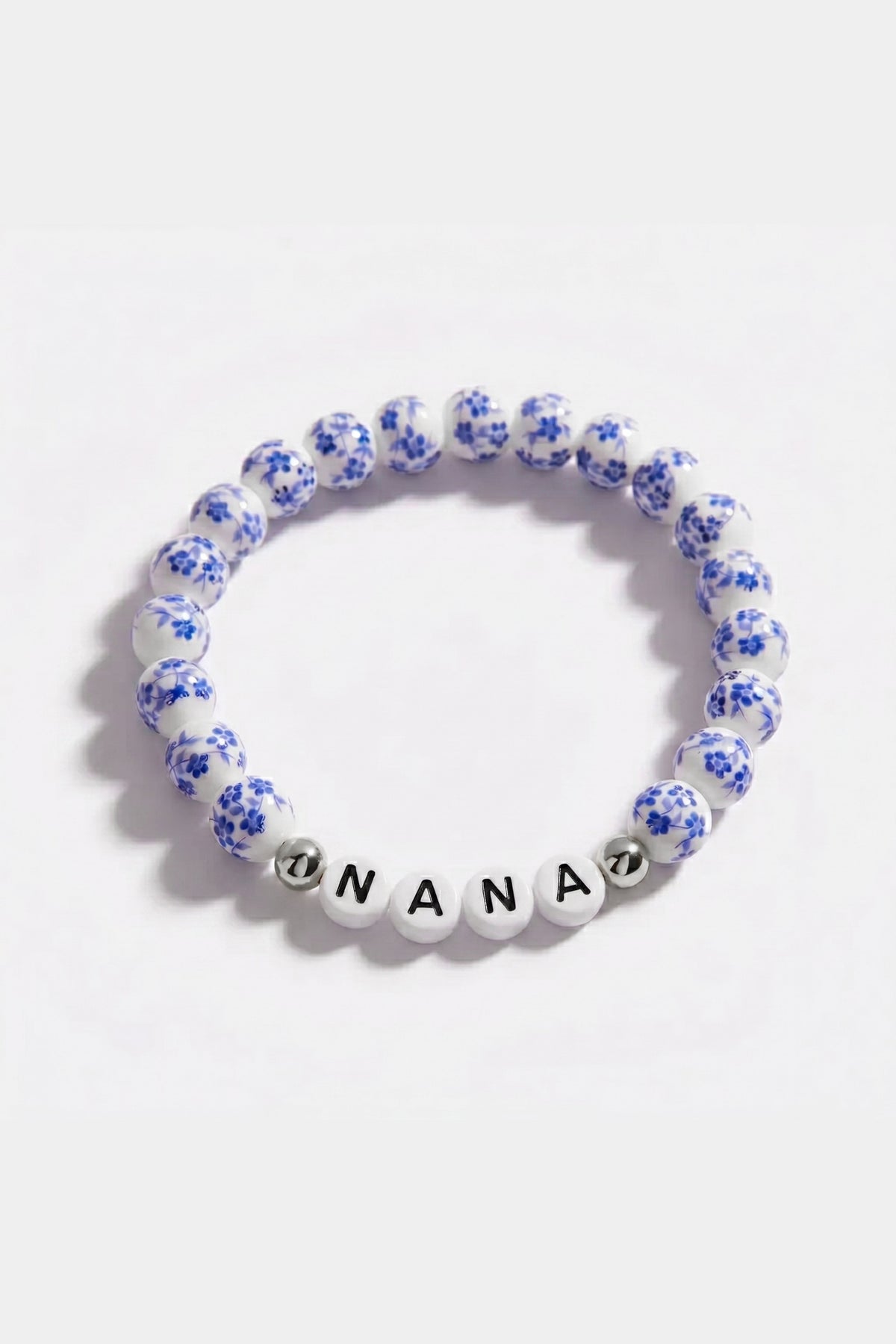Blue Porcelain Floral Beaded Bracelet for Mom & Grandma in 925 sterling silver