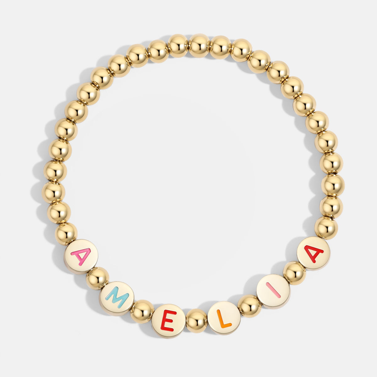 Personalisierbares Regenbogen-Buchstaben-Goldplättchen-Perlenarmband