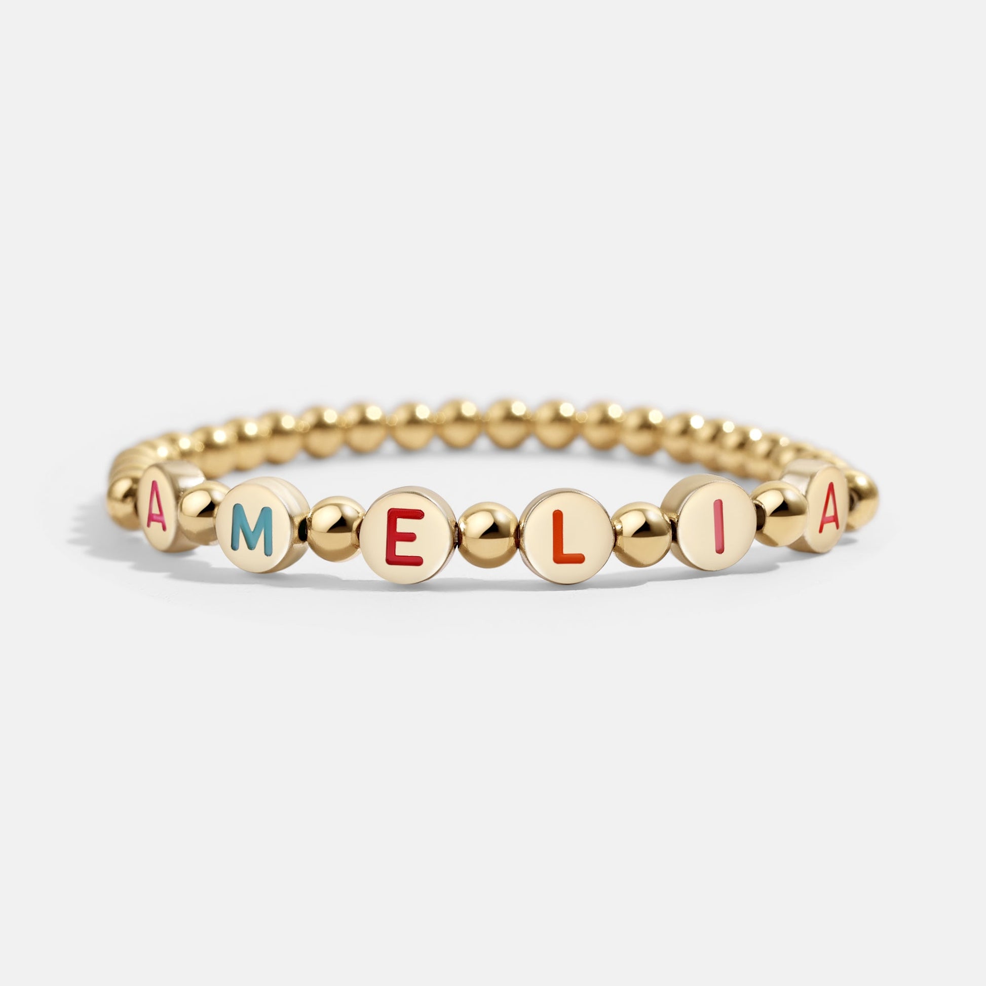Personalisierbares Regenbogen-Buchstaben-Goldplättchen-Perlenarmband