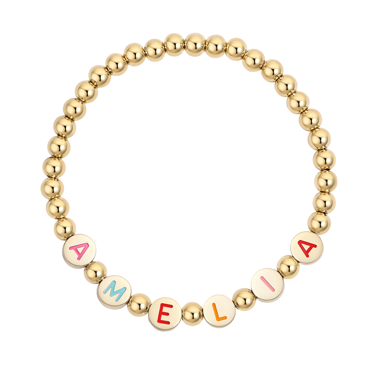 Personalisierbares Regenbogen-Buchstaben-Goldplättchen-Perlenarmband