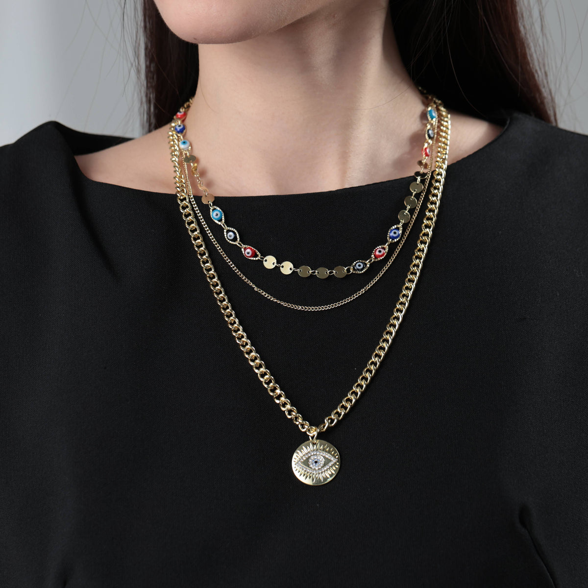 Evil Eye Curb Chains Ketten-Set