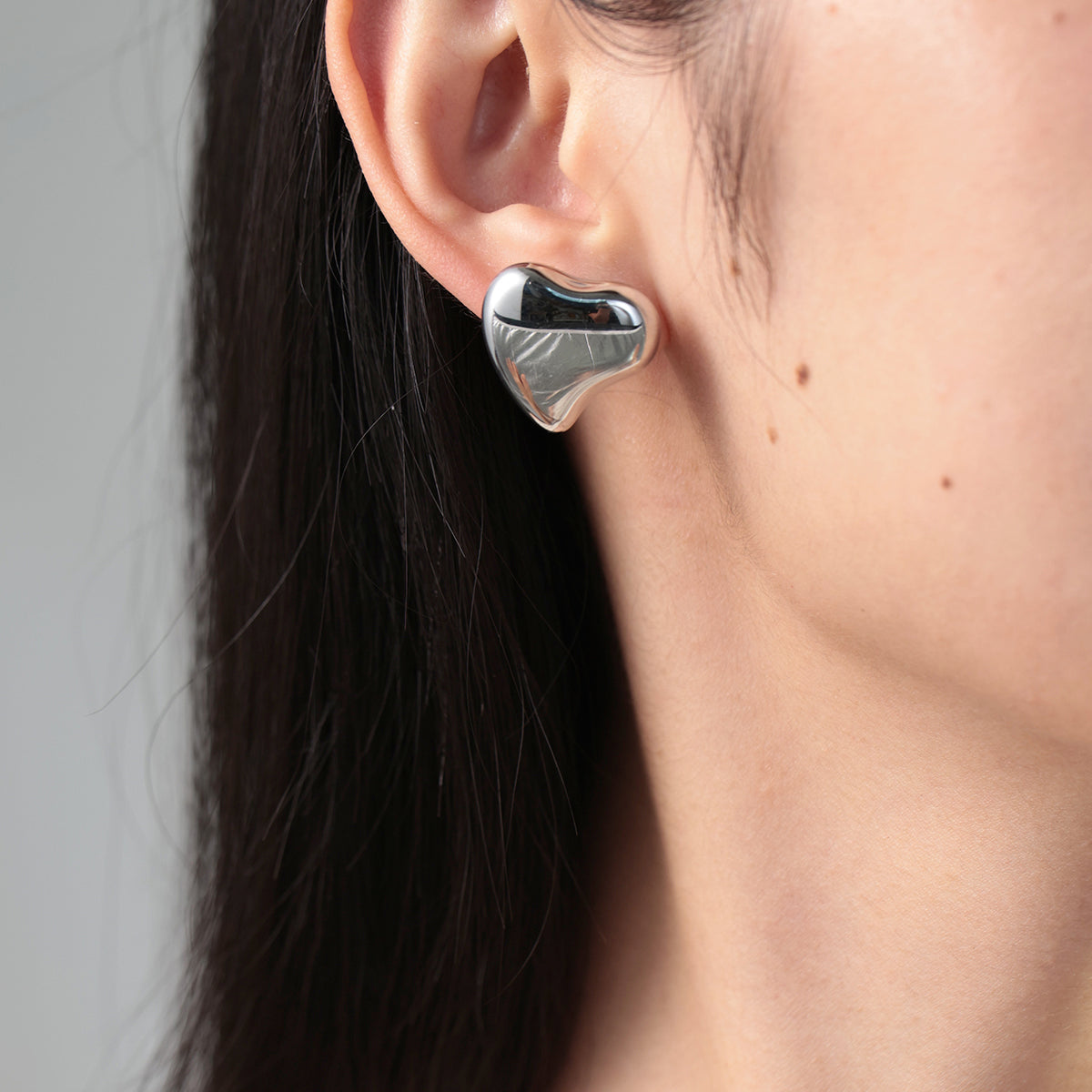 Polished Sculptural Heart Earrings in 925 sterling silver