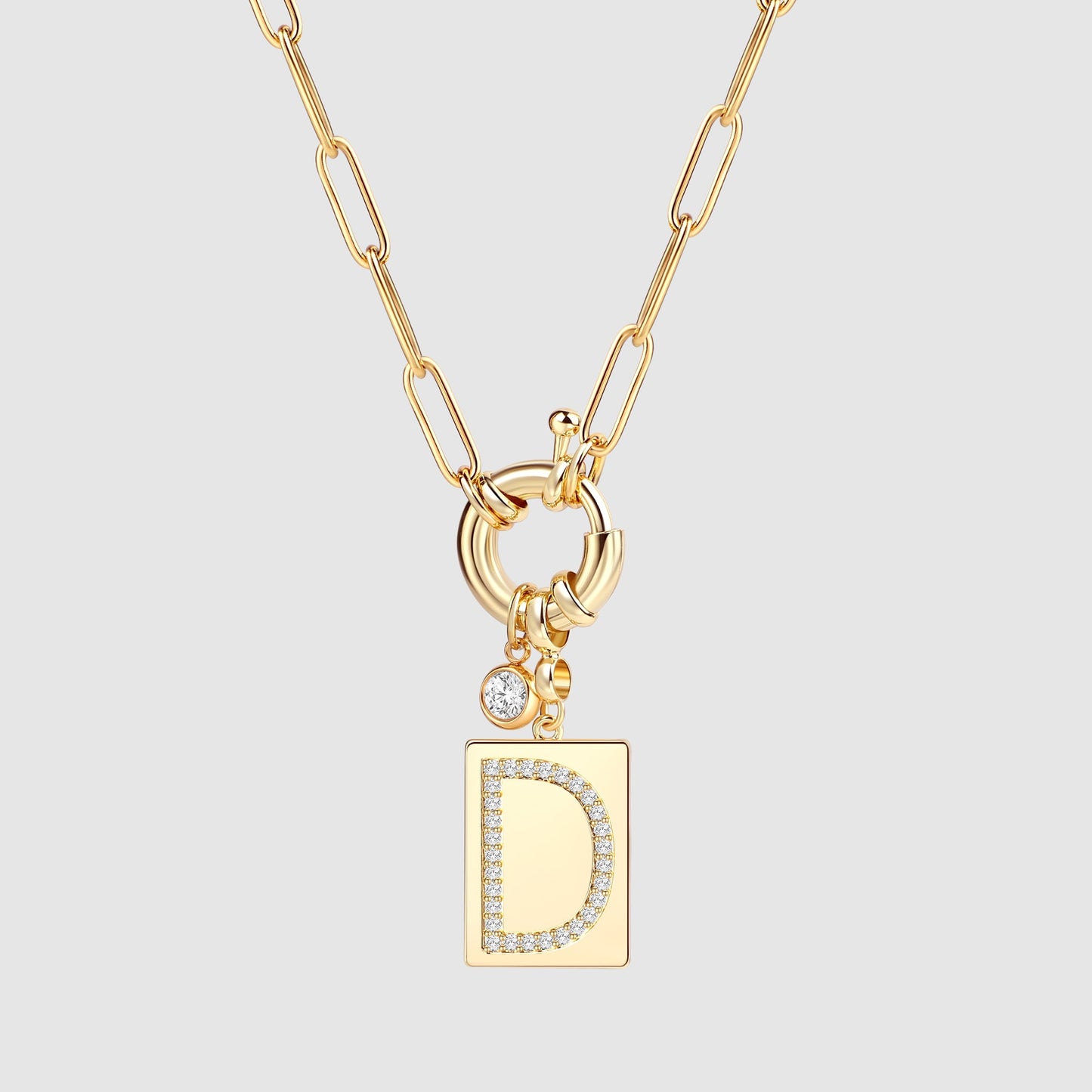 Collana Pendente Iniziale Pavé con Catena Paperclip