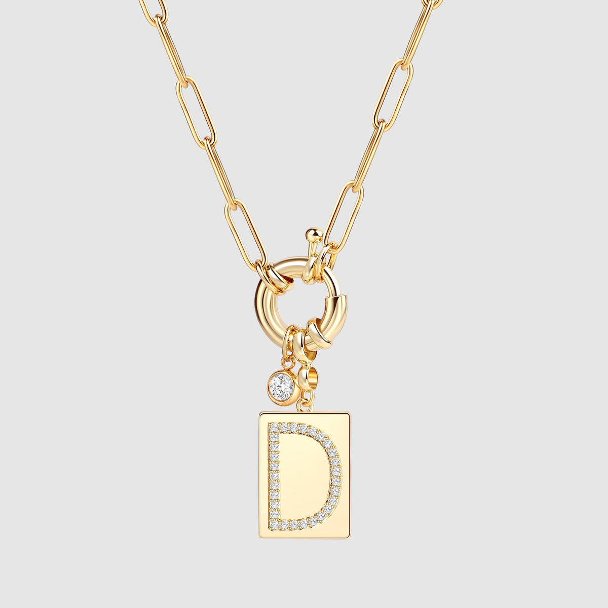 Collana Pendente Iniziale Pavé con Catena Paperclip