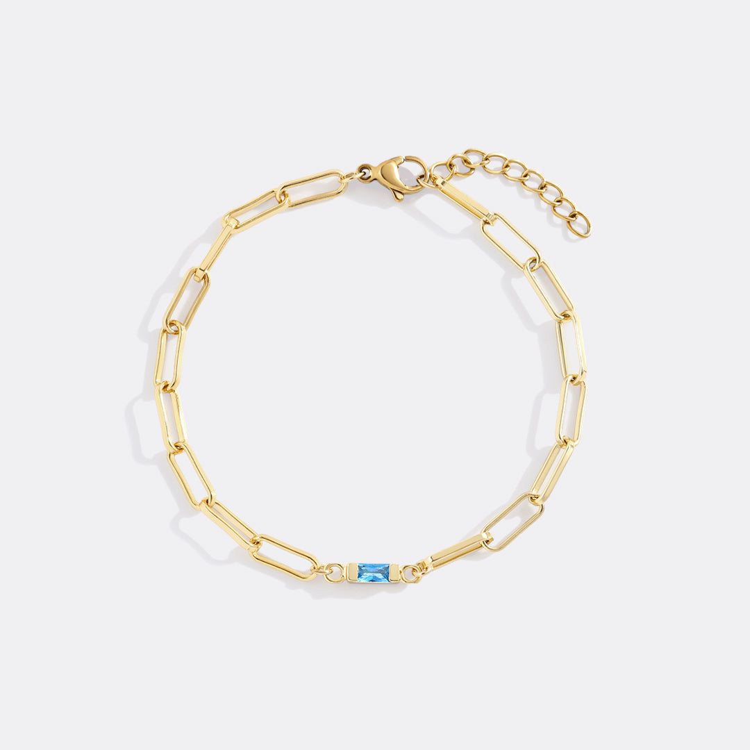 Zierliches Baguette-Geburtssteinarmband mit Büroklammern