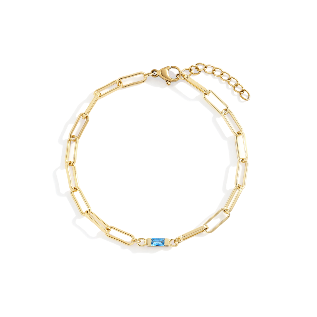 Dainty Birthstone Baguette Paperclip Bracelet — Vanny Jewels