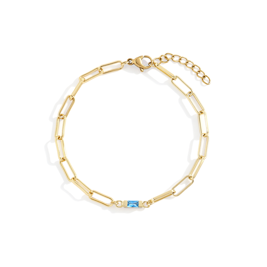 Dainty Birthstone Baguette Paperclip Bracelet — Vanny Jewels