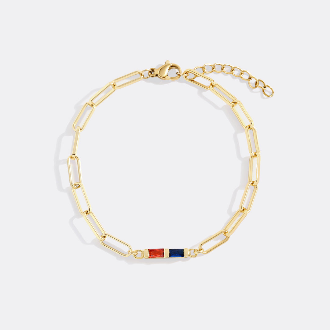 Zierliches Baguette-Geburtssteinarmband mit Büroklammern