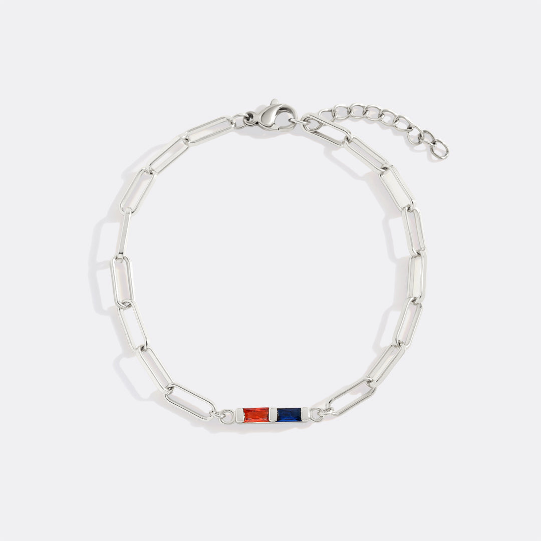 Zierliches Baguette-Geburtssteinarmband mit Büroklammern