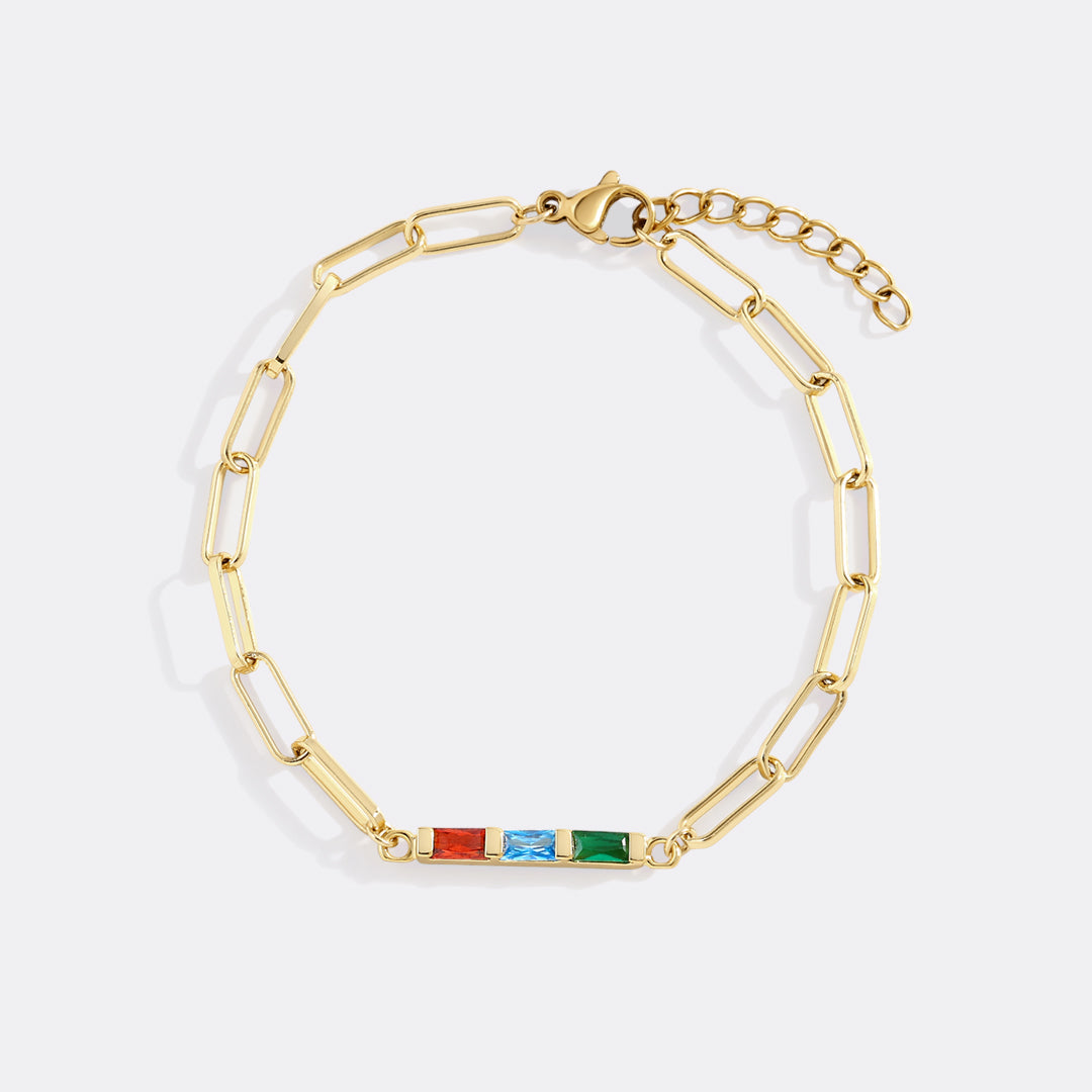 Zierliches Baguette-Geburtssteinarmband mit Büroklammern