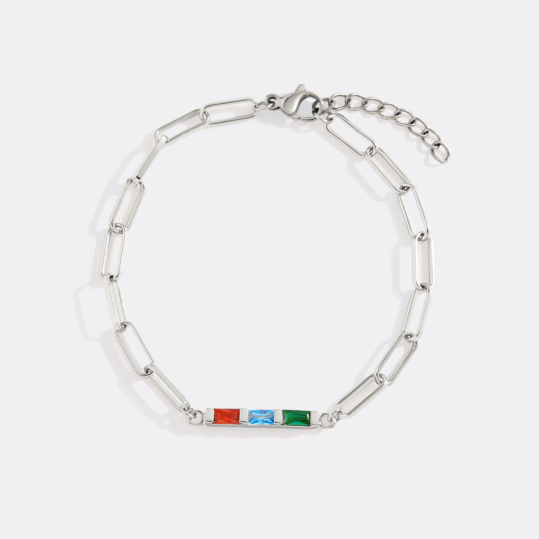 Zierliches Baguette-Geburtssteinarmband mit Büroklammern
