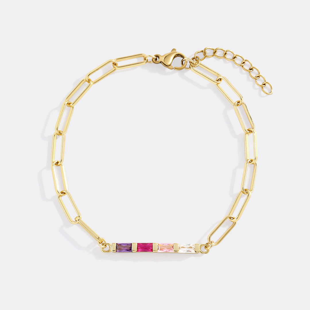 Zierliches Baguette-Geburtssteinarmband mit Büroklammern