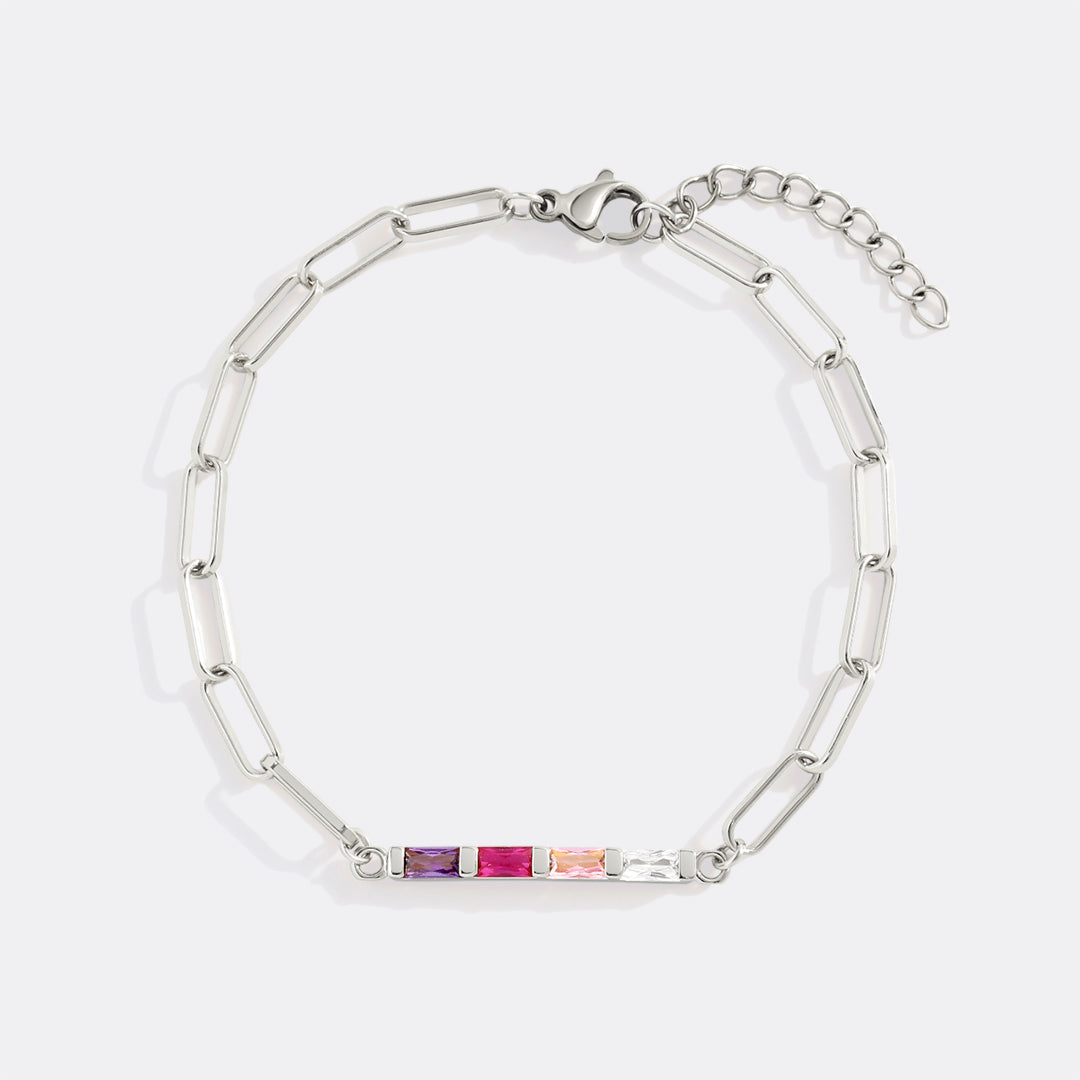 Zierliches Baguette-Geburtssteinarmband mit Büroklammern