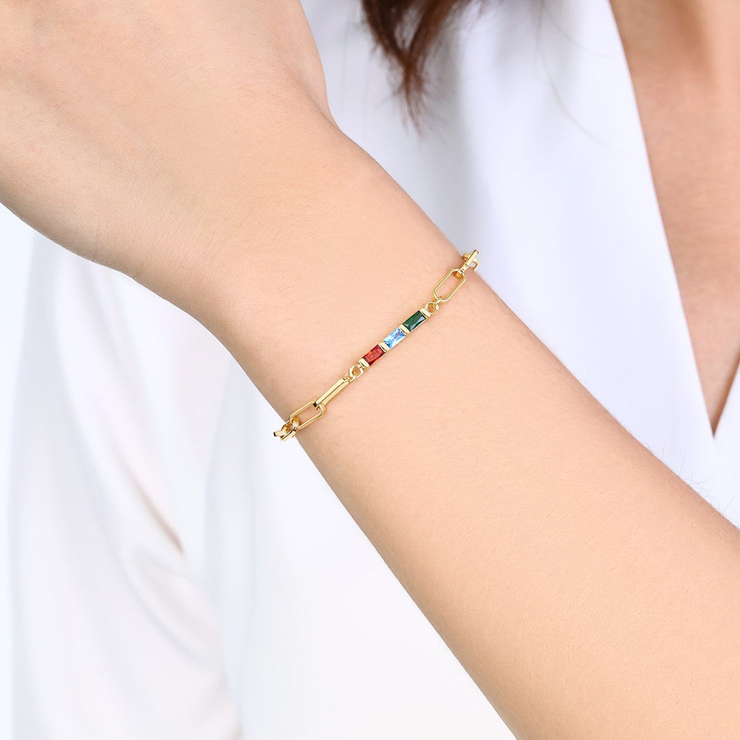 Zierliches Baguette-Geburtssteinarmband mit Büroklammern