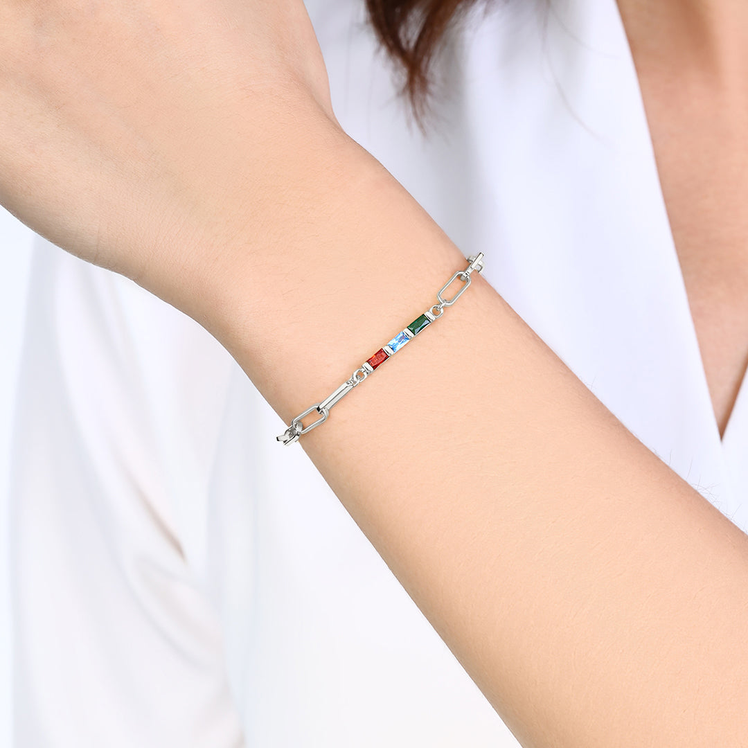 Zierliches Baguette-Geburtssteinarmband mit Büroklammern