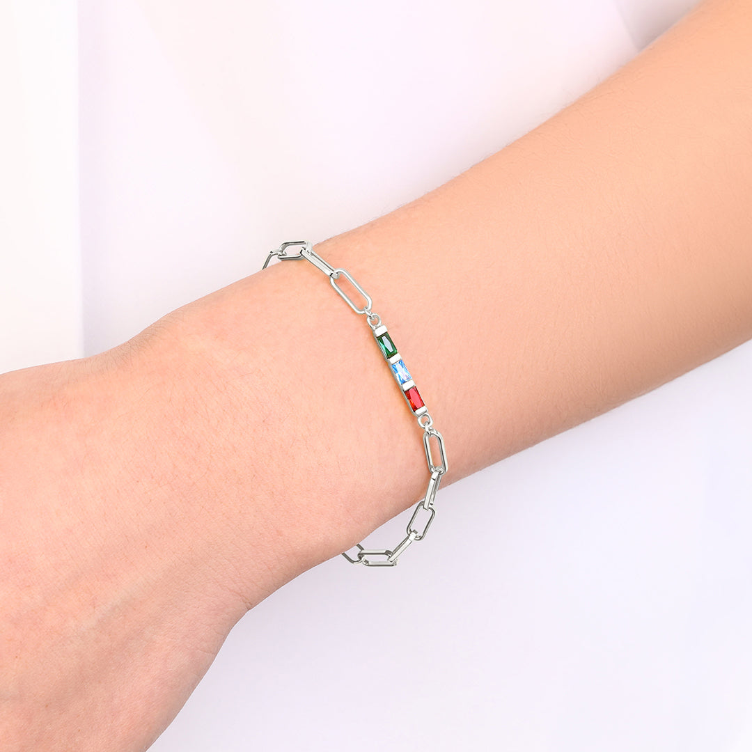 Zierliches Baguette-Geburtssteinarmband mit Büroklammern