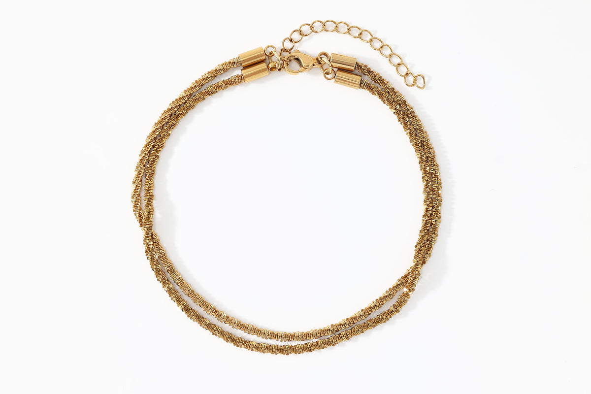 Dainty Layered Anklet in gold tone