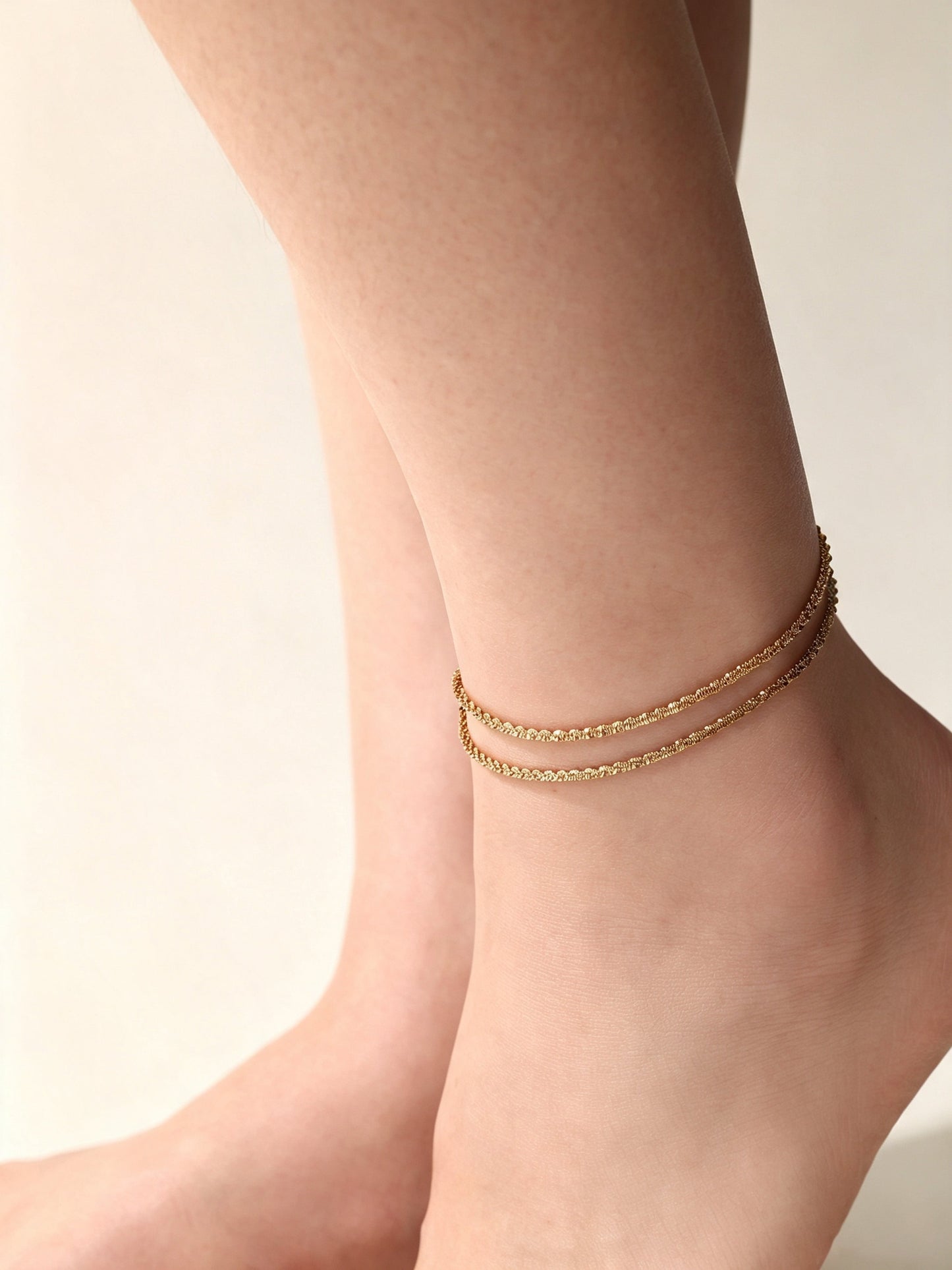 Dainty Layered Anklet, worn on a model