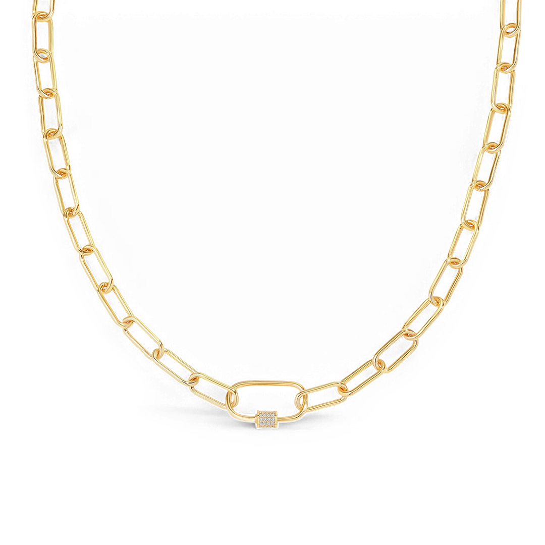 Collana a catena con moschettone pavé