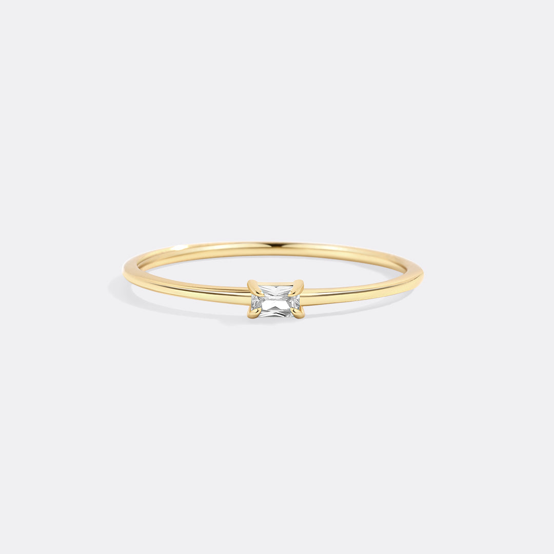 Diamond Dainty Baguette Stacking Ring with April birthstone