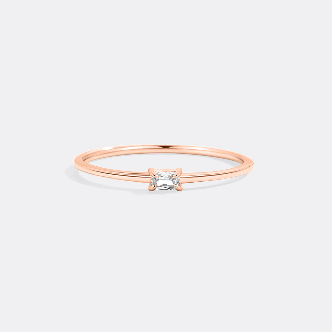 Diamond Dainty Baguette Stacking Ring in rose gold tone with April birthstone