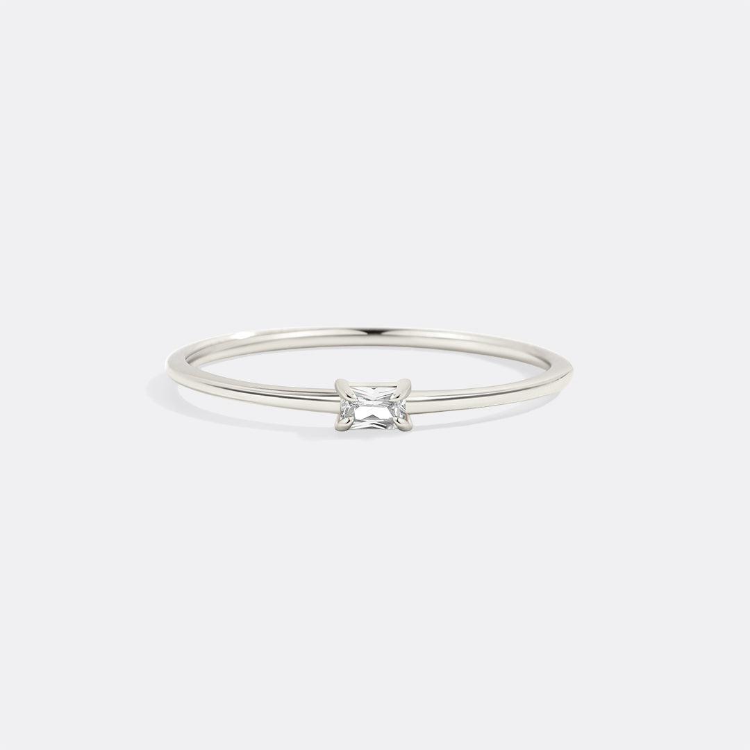 Diamond Dainty Baguette Stacking Ring in 925 sterling silver with April birthstone