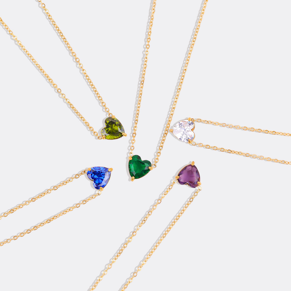 Dainty Birthstone Heart Necklace in gold tone