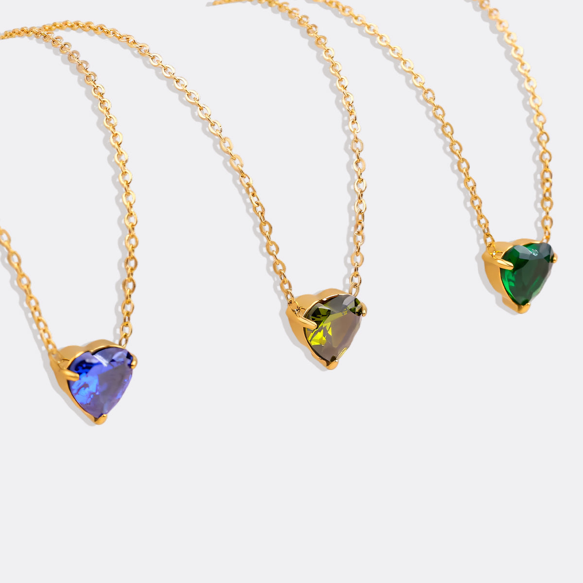 Dainty Birthstone Heart Necklace in gold tone