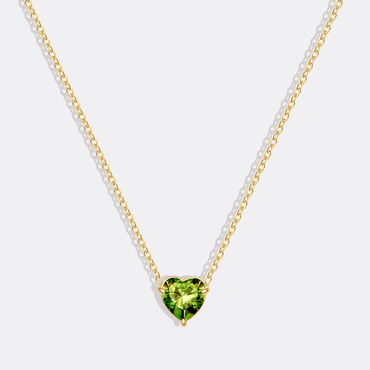 Dainty Birthstone Heart Necklace in gold tone with August birthstone