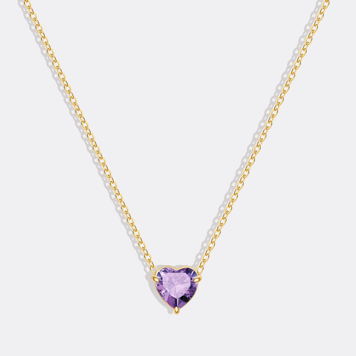 Dainty Birthstone Heart Necklace in gold tone with February birthstone
