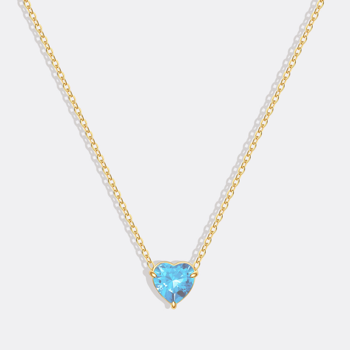 Dainty Birthstone Heart Necklace in gold tone with March birthstone