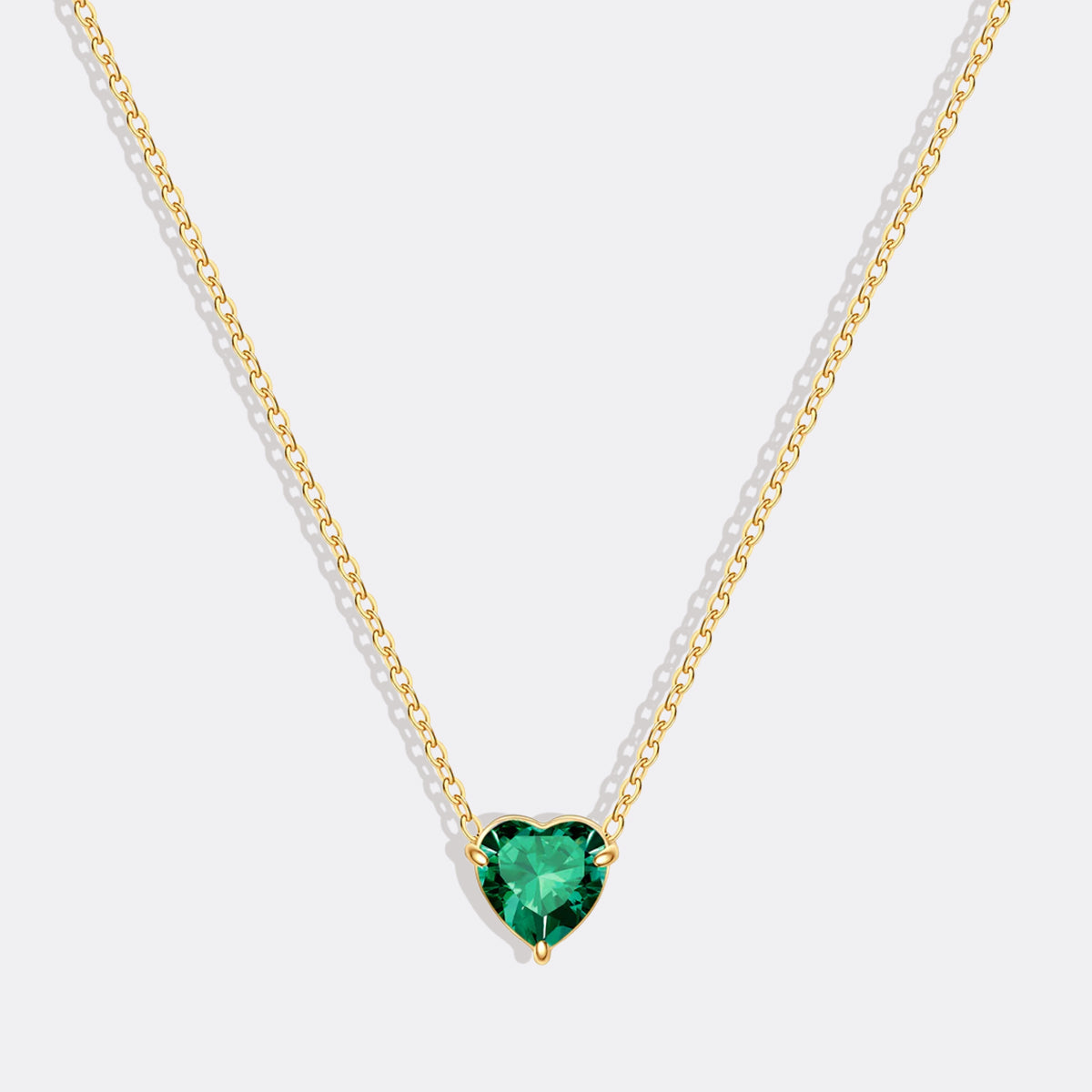 Dainty Birthstone Heart Necklace in gold tone with May birthstone