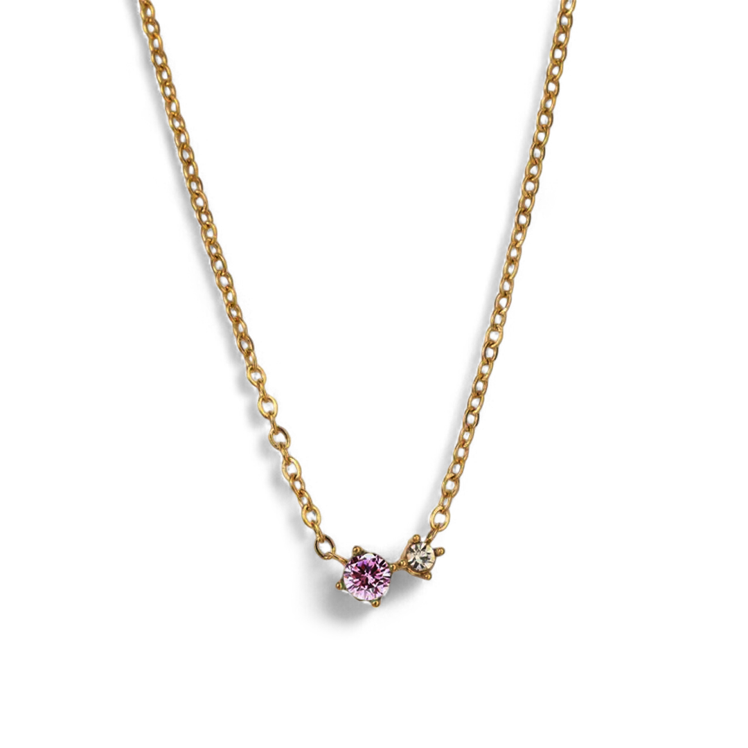 Dainty Birthstone Solitaire Necklace with Diamond Accent — Vanny Jewels