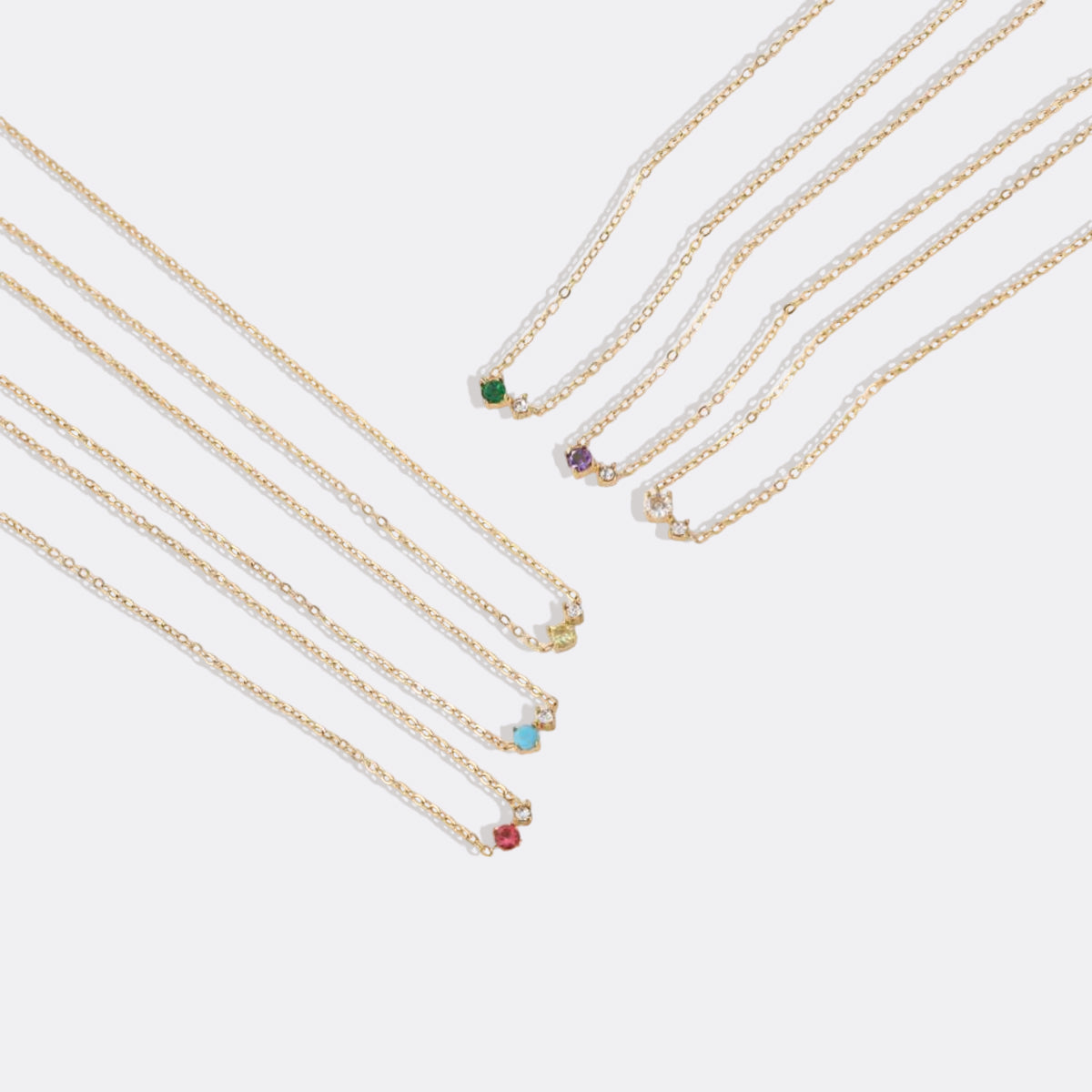 Dainty Birthstone Solitaire Necklace with Diamond Accent in gold tone
