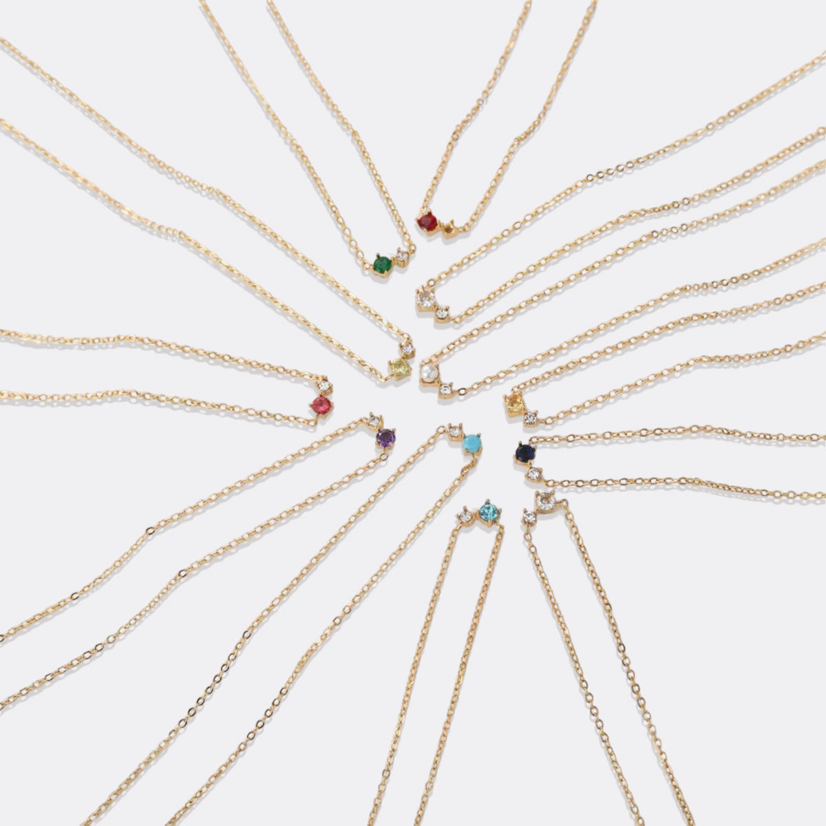 Dainty Birthstone Solitaire Necklace with Diamond Accent in gold tone