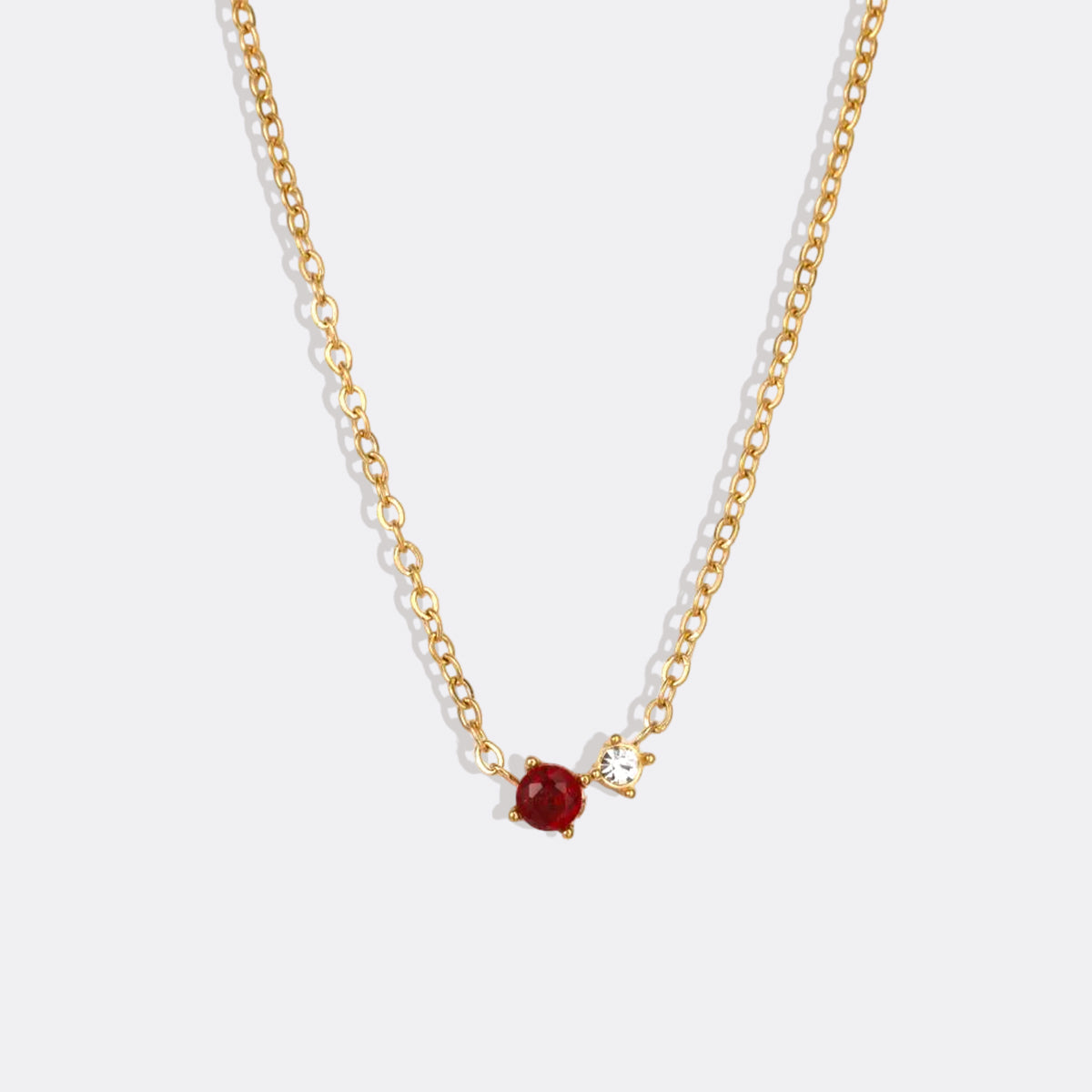 Dainty Birthstone Solitaire Necklace with Diamond Accent in gold tone with January birthstone