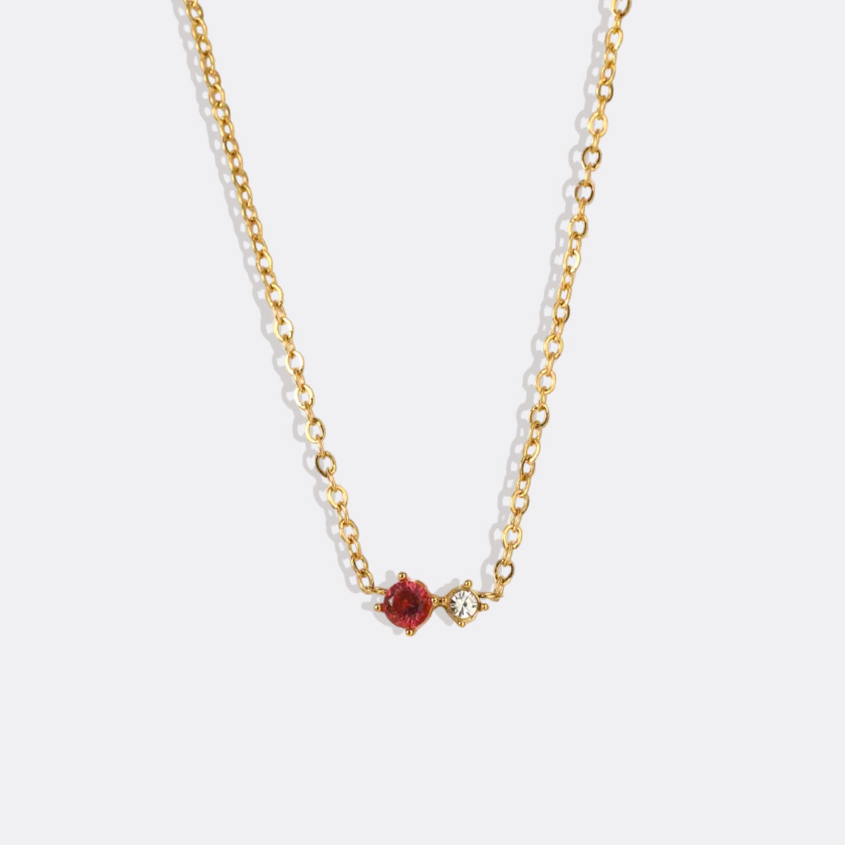 Dainty Birthstone Solitaire Necklace with Diamond Accent in gold tone with July birthstone