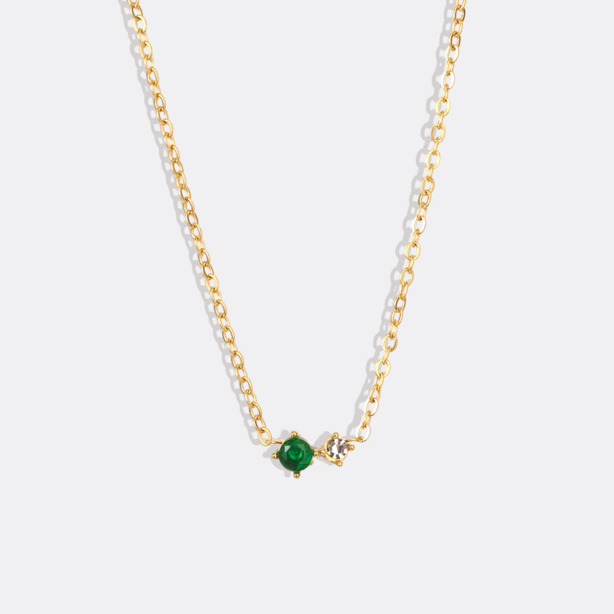 Dainty Birthstone Solitaire Necklace with Diamond Accent in gold tone with May birthstone