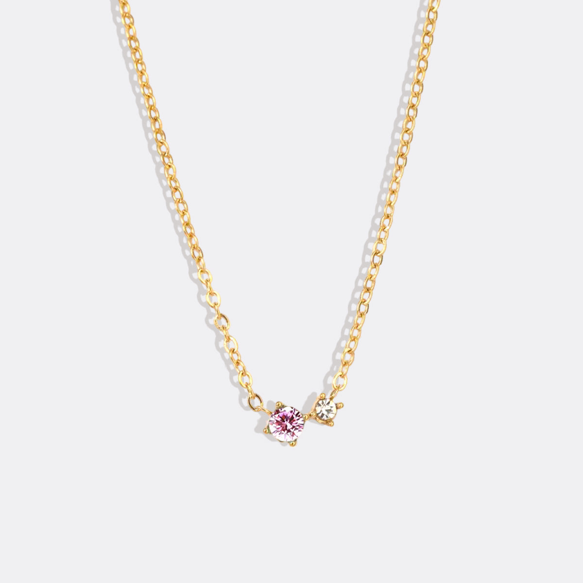 Dainty Birthstone Solitaire Necklace with Diamond Accent in rose gold tone with October birthstone