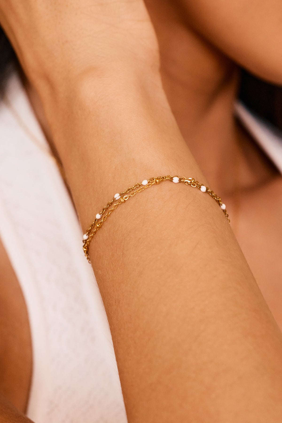 Bracciale Doppia Catena Delicata con Perline